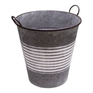 Seau à plantes en métal galvanisé rayé rustique avec poignées latérales pour le style de jardin de ferme - Product Image 1