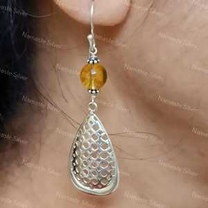 Boucles d'oreilles pendantes bohèmes en citrine, argent sterling 925, forme goutte en maille, pour mariage et soirée - Product Image 6