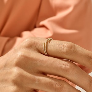 14K สีทองล้วน Vigi GIA ประดับเพชรแบบเรียบง่ายสายรัดสามชิ้นทำจากทองเส้นบางๆประดับงานแต่ง - Product Image 5