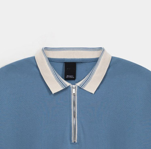 Polo con logotipo personalizado de tendencia de moda para hombre 2024 con cuello de punto y cremallera frontal con apertura técnica teñida Lisa precio al por mayor - Product Image 5