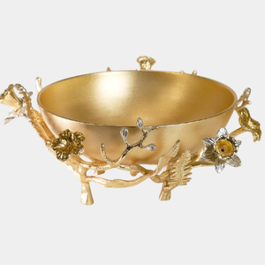 Vintage Gold-Finished Aluminium Hammered <b>Bowl</b> With Floral Accent Salad Serving <b>Bowl</b> For Wedding And Any Events Lowest Price - Product Image 3