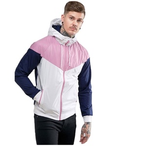 Chaqueta cortavientos de retazos larga con capucha hecha a medida gris blanco azul cierre de cremallera para deportes al aire libre impermeable de alta calidad - Product Image 5