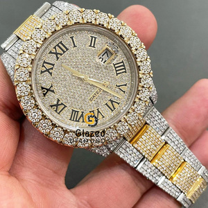 Reloj Moissanite clásico con diamantes redondos de corte brillante Acero inoxidable completamente helado VVS Clarity 41mm Esfera de vidrio Movimiento ETA - Product Image 4