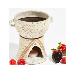 Hermoso juego de fondue de cerámica blanca con soporte para velas y tenedores resistentes al calor, perfecto para fiestas de comedor en interiores y regalos - Product Image 4