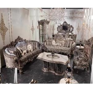 Juego de sofás de sala de estar de estilo europeo altamente elaborado juego de sofás de lujo real negro para sala de estar comprar sofás de 8 plazas - Product Image 1