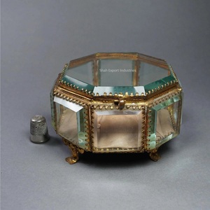 Caja de almacenamiento de vidrio de la mejor forma con marco de Metal dorado antiguo, caja de exhibición, anillo, pendiente, collar, joyero biselado - Product Image 3