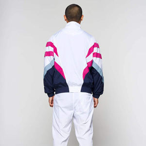 <b>Men</b> Retro Tracksuit White Jacket Navy <b>Pink</b> Panel Matching Pants 100% Cotton Casual Athletic Two Piece Sportswear Set Fleece - Product Image 4