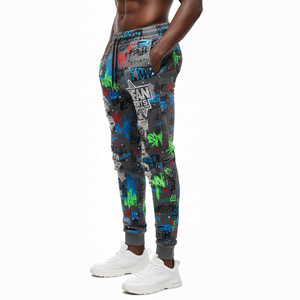Premium Cotton Fleece <b>Men</b> <b>Jogger</b> <b>Pant</b> Graffiti Print Distressed Knee Panels Custom Logo Heat Press Style Washed <b>men's</b> <b>pants</b> - Product Image 4