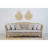 Ensemble de meubles de salon, canapé et fauteuil en bois d'acajou avec finition dorée et sculpture artisanale de qualité pour l'intérieur