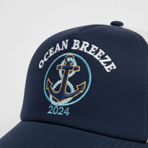 Casquette Snapback Premium Brodée avec Ancre |   Casquette de camionneur bleu marine et blanche |   Casquette d'été en maille respirante 2024 - Product Image 1