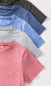 5 uds camiseta atlética informal de Color liso para niñas Camiseta deportiva informal de manga corta para verano primavera hecha en Bangladesh - Product Image 4