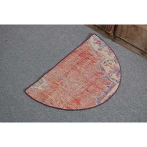 Alfombra Turca Redonda de 2.5x1.5 pies (75x45 cm), Alfombra Oriental Roja Vintage - Product Image 3