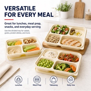Boîte alimentaire biodégradable à 4 compartiments en amidon de maïs, étanche et jetable - Product Image 1