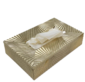 Étui à mouchoirs en métal Royal vintage avec découpe dorée et boîte de rangement rectangulaire pour serviettes en bois, porte-mouchoirs en métal - Product Image 5