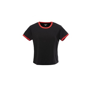 Mix collar and sleeve Babytee 100% cotton Short Sleeve Women's T-Shirts <b>Black</b> mix Red Women T-shirt - Product Image 1