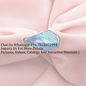 Beautiful Flame Natural Blue Aura Quartz Texture Finish Collet <b>Ring</b> <b>Brass</b> 24k Gold Plated Double Layer Band Adjustable <b>Rings</b> - Product Image 3