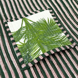 Sac fourre-tout réversible écologique pour femmes, en coton fait main, imprimé floral d'arbre vert, matelassé, avec fermeture éclair, grand sac de shopping - Product Image 2