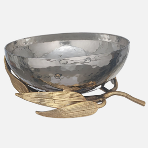 Cuenco redondo de Metal pulido de alta calidad con acento de rama de flores, cuenco decorativo para el hogar de diseño antiguo para bodas o cualquier evento - Product Image 5