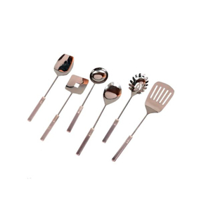 Ensemble de service de couverts en acier inoxydable avec manche en bois forme ronde tête polie or couverts de table argenterie pour la salle à manger - Product Image 6