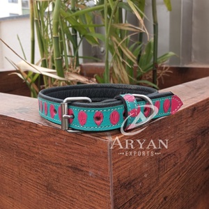 Collier de chien de Style occidental en cuir repoussé turquoise 100% collier rembourré en cuir véritable colliers de chien en cuir de haute qualité de qualité supérieure - Product Image 1