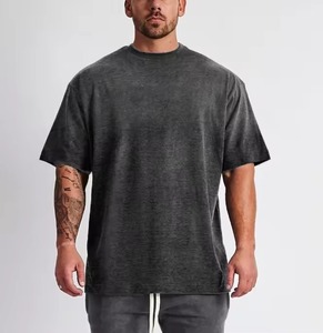 T-shirt d'entraînement personnalisé de haute qualité grande taille pour hommes en flanelle décontractée avec conception sans col en tricot respirant en gros - Product Image 5