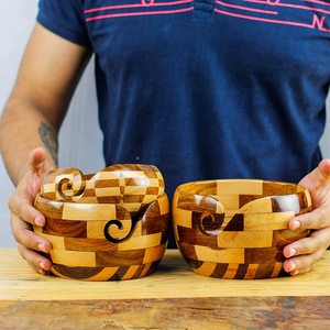 Handcrafted Wooden Yarn Dispenser Bowl Turned Wood for Artisan <b>Knitting</b> and Yarn Storage Indian Model Music Style - Product Image 2