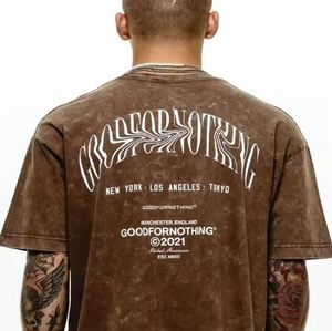 เสื้อยืดไหล่ปล่อยแนววินเทจเสื้อยืดผ้าฝ้าย100% เฮฟวี่เวตเสื้อยืดโลโก้ขนาดพิเศษสำหรับผู้ชาย - Product Image 6
