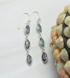 Accesorios de diseñador para niñas, pendientes de piedras preciosas de topacio místico, pendientes de plata de ley sólida 925 para mujer, Pendientes colgantes de plata - Product Image 2