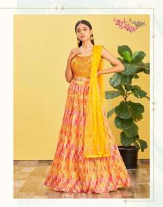 Mandakini Lehenga Choli de seda, el mejor proveedor al por mayor, conjunto de ropa de organza india y pakistaní - Product Image 3
