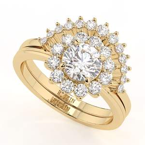 Anillo de Compromiso y Boda de Oro Rosa de 14K con Diamante Cultivado en Laboratorio de Corte Redondo y Estilo Halo para Mujer - Product Image 1