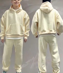 Chándal de hombre con cremallera de peso pesado de alta calidad, logotipo personalizado, Sudadera con capucha recortada cuadrada de gran tamaño para hombre y pantalones de chándal de pierna recta, conjunto para hombre - Product Image 4