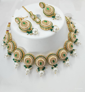 Redondo elegante indio elegante tradicional Kundan gota tono dorado Kundan perla gargantilla collar pendiente conjunto con Mangtikka mujeres y niñas - Product Image 1