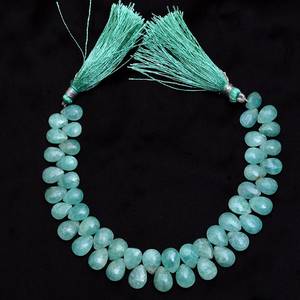 Cuentas de piedras preciosas facetadas de amazonita natural en forma de pera, hebras de briolette, cuentas de piedra de amazonita azul sueltas de 7x10mm para la fabricación de joyas - Product Image 1