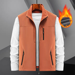 Chaleco cálido de concha suave para caballeros, servicio OEM, color Naranja quemado, sin mangas, forro polar interior, ropa de calle, chaleco Softshell para hombres - Product Image 3