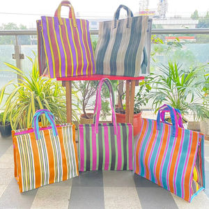 Bolsas de Compra Reutilizables de Polipropileno Reciclado de Nailon, Extra Grandes, Tejidas, Ecológicas, con Rayas, Opciones al por Mayor, para Uso en Supermercados - Product Image 1