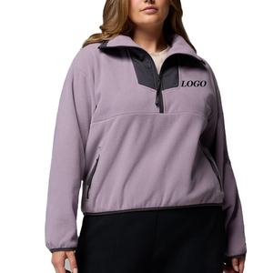 Sweat-shirt pour femmes en polaire avec logo personnalisé, col montant et style décontracté, couleur contrastée, pour l'hiver, prix de gros - Product Image 1