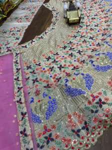 Elegante étnico adultos 'Lehenga Choli moda indio paquistaní ropa Cancan lienzo Patta bordado lentejuelas trabajo verano - Product Image 5