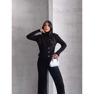 Side Button Detail <b>Knitted</b> <b>Set</b> 1563 - Black - Product Image 3