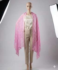 Hiyab Floral Romántico Rosa para Mujer, Chal Islámico de Algodón Ligero y Transpirable para Vestidos y Bufandas, con Bordado - Product Image 1