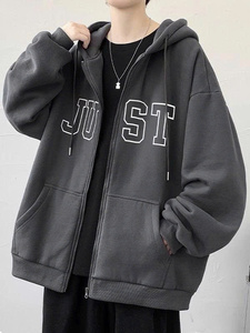 Chaqueta de forro polar unisex con cremallera, corte holgado, sudadera con capucha JUST, cremallera, moda para hombre y mujer, oversize, ulzzang - Product Image 3