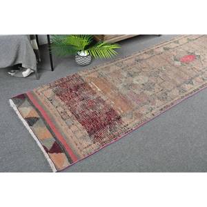 Alfombra turca Vintage de 2,7x10,2 pies, lana rosa Beige, área grande, patrón de retazos rectangulares, diseño abstracto de pasillo, látex para habitaciones - Product Image 1