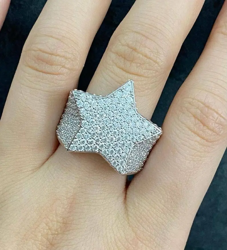 Sepenuhnya Iced bintang berlian Moissanite cincin Hip Hop perhiasan disesuaikan cincin bintang indah hadiah terbaik untuk pria