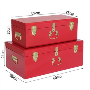 Ensemble de 2 coffres de rangement en métal rouge de Noël, coffres de rangement en métal - Product Image 4