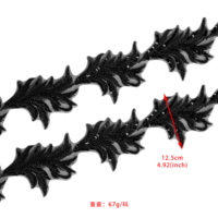 Bordure en dentelle brodée de perles et de sequins, motif floral noir, or et blanc, pour robe Abaya, robe de mariée, décoration de couture DIY