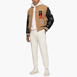 Chaqueta universitaria de lana personalizada OEM para hombre con parches bordados Diseño de retazos Sin cuello Street Baseball Letterman Bomber - Product Image 6