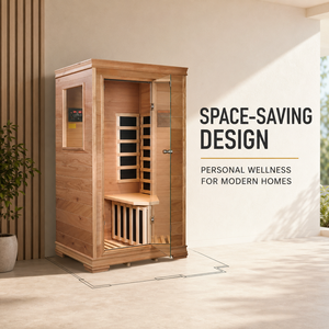 Sauna Factory MINI-HH Modern Single Person Indoor Infrared Sauna 5 <b>Heaters</b> Bluetooth Low EMF Hemlock Wood Bedroom 5-Year - Product Image 1