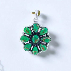 จี้เงินแท้ 925 ทำมือ ประดับด้วยพลอยเทอร์ควอยซ์สีเขียวทองแดง เครื่องประดับคุณภาพดี ราคาขายส่ง รวมจี้ชาร์ม - Product Image 2