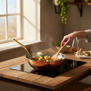 Hand Hammered Forged Copper Wok Pan Chinese Style <b>Carbon</b> Steel Frying Pot with Wooden Handle Gas <b>Stove</b> Applicable - Product Image 1