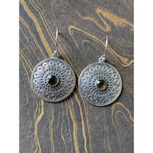 Pendientes Vintage de Cuarzo Ahumado en Plata de Ley 925 con Patrones Circulares Intrincados para Ocasiones Especiales - Product Image 1