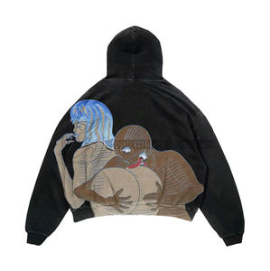 Pull à capuche surdimensionné de haute qualité pour hommes Style Vintage Streetwear Logo personnalisé imprimé en gros polaire solide - Product Image 2